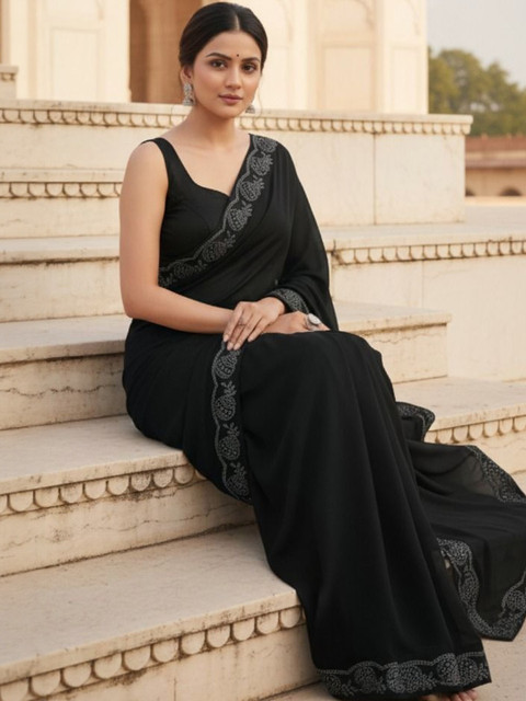 Moda Rapido Solid Saree With Beads and Stones Border