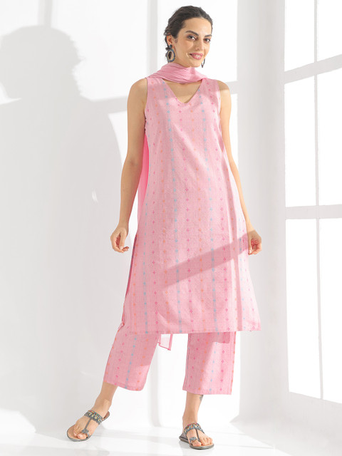 Anouk Ethnic Motifs Printed Regular Pure Cotton Kurta With Trousers & Dupatta