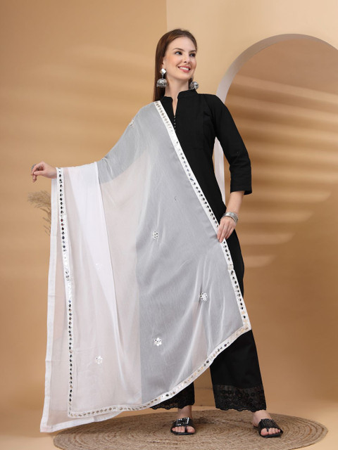 Clora Creation Mirror Work Chiffon Dupatta