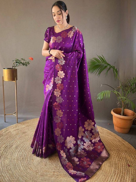 YAMUNE Floral Zari Art Silk Handloom Banarasi Saree