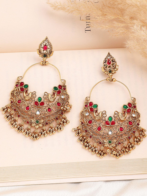 KARATCART Gold-Plated Crescent Shaped Stones Studded Chandbali Earrings
