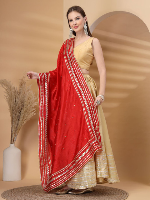 Clora Creation Floral Embroidered Gotta Patti Dupatta - Image 4