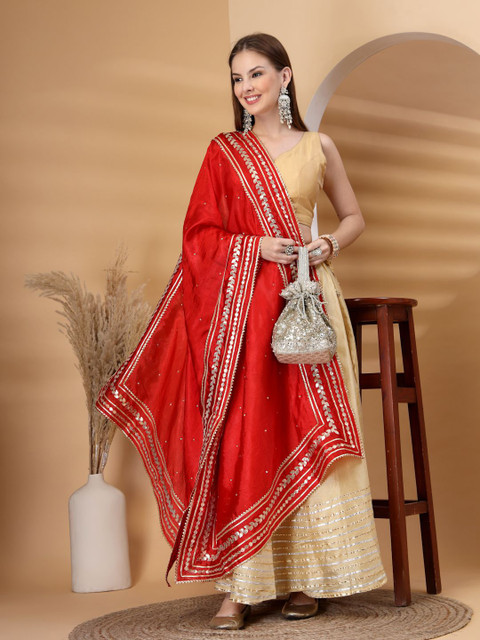 Clora Creation Floral Embroidered Gotta Patti Dupatta - Image 6