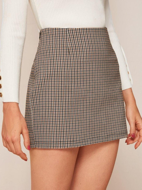 JINJIN FASHION Women Checked Casual Straight Mini A-Line Skirt
