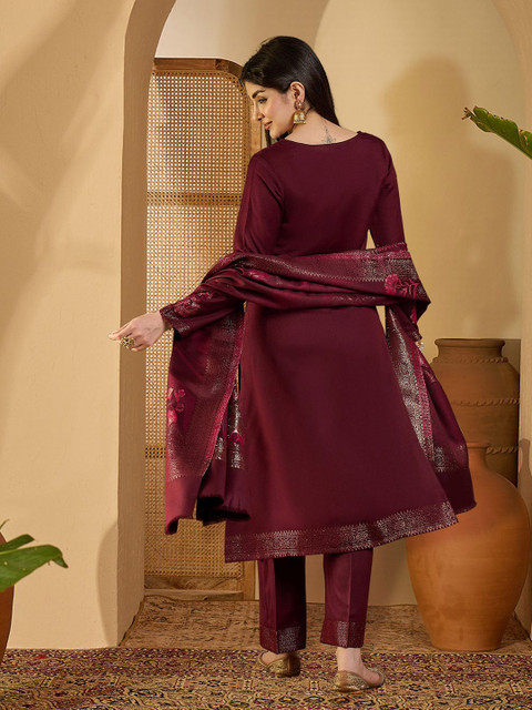 Sangria Ethnic Motifs Woven Design Winter Pashmina Unstitched Dress Material - Image 5