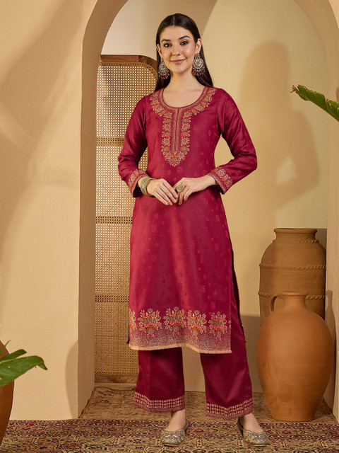 Sangria Ethnic Motifs Woven Design Winter Pashmina Unstitched Dress Material - Image 6