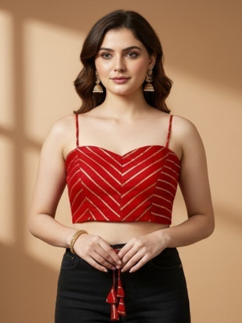 RAGHUVEER CREATION Women Stiped Woven Design Cotton Saree Blouse