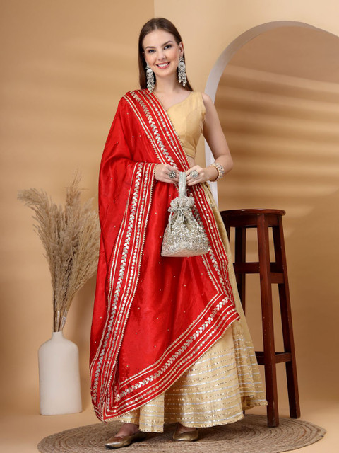 Clora Creation Floral Embroidered Gotta Patti Dupatta - Image 7