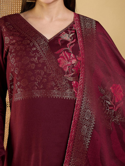 Sangria Ethnic Motifs Woven Design Winter Pashmina Unstitched Dress Material - Image 2