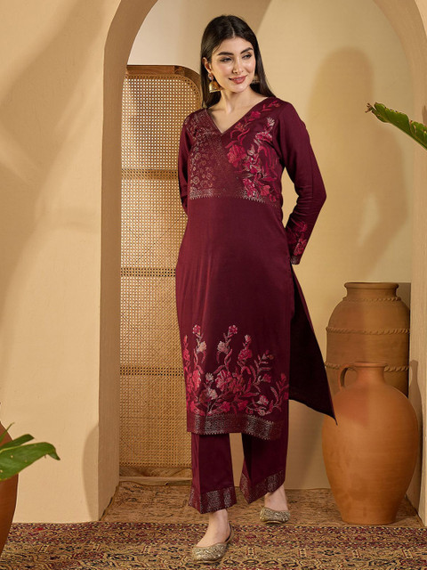Sangria Ethnic Motifs Woven Design Winter Pashmina Unstitched Dress Material - Image 4