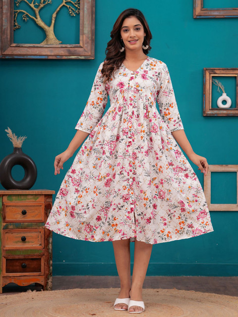 INAVISH Floral Print Fit & Flare Midi Dress