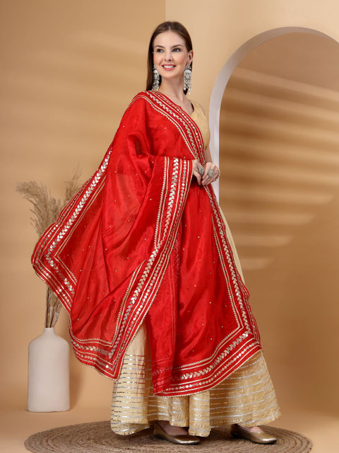 Clora Creation Floral Embroidered Gotta Patti Dupatta - Image 3