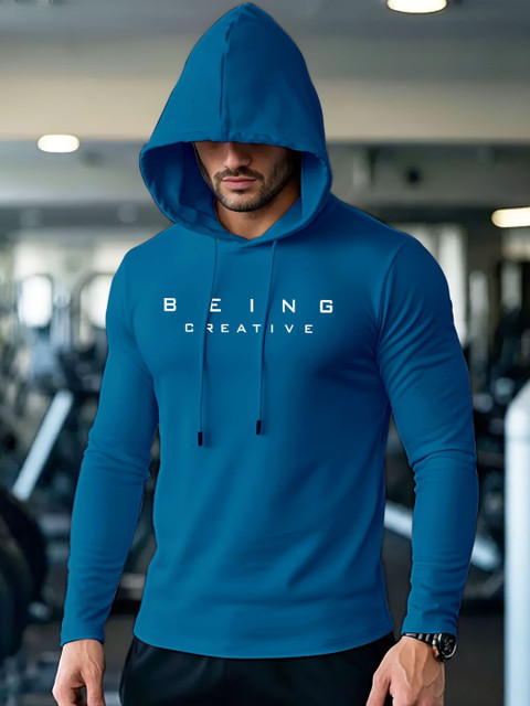 AUSK Men Typography Printed Hooded T-shirt