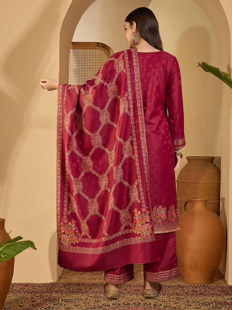 Sangria Ethnic Motifs Woven Design Winter Pashmina Unstitched Dress Material - Image 4