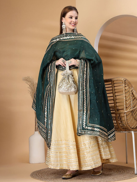 Clora Creation Floral Embroidered Gotta Patti Dupatta