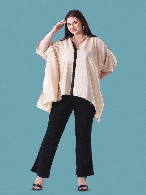 Qurvii Shirt Collar Silk blend Fit & Flare Dress