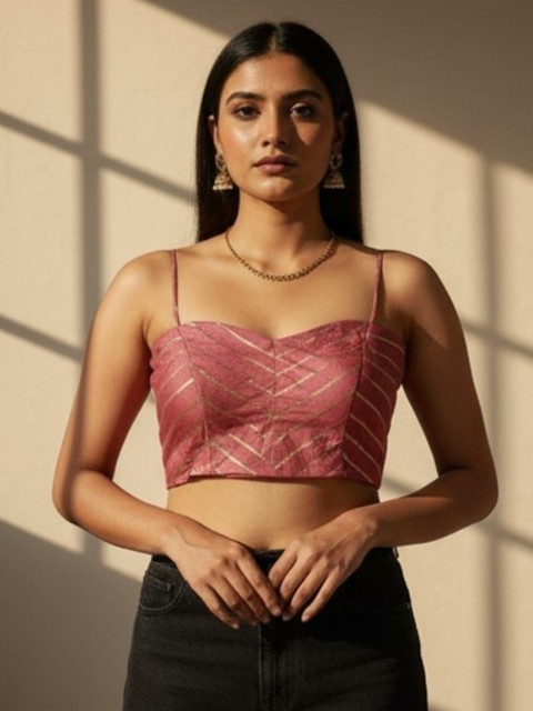 RAGHUVEER CREATION Women Woven Design Shoulder Straps Zari Cotton Saree Blouse