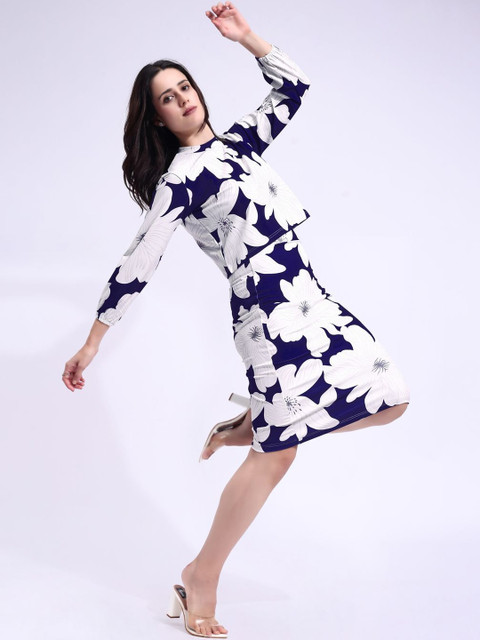 MILOST Floral Printed High Neck Top With Skirt