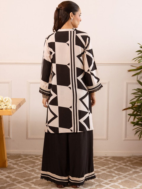 Sangria Geometric Printed Mandarin Collar Three-Quarter Sleeve Tunic & Palazzos - Image 5