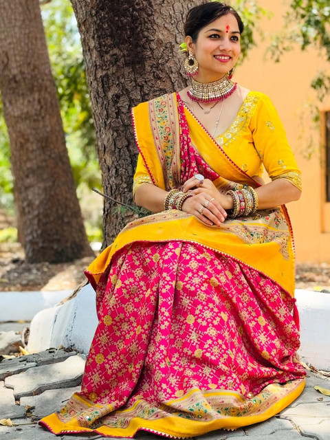 ROFOLO Ethnic Motifs Embroidered Pashmina Patola Saree with Unstitched Blouse - Image 2
