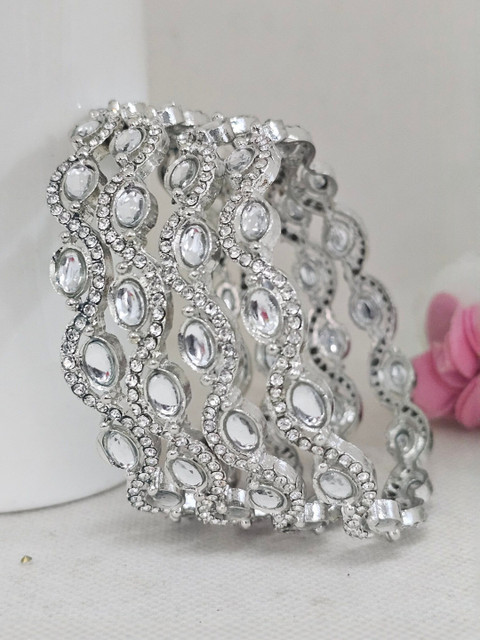 Panini jewels Set Of 4 Rhodium Plated & Kundan Studded Bangle