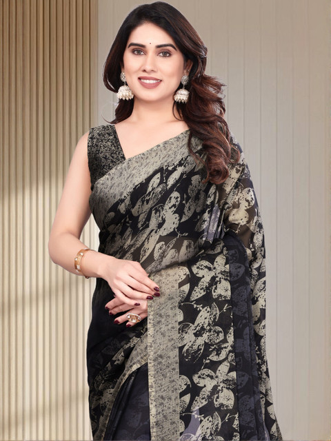 BilloRani Floral Pure Chiffon Designer Saree