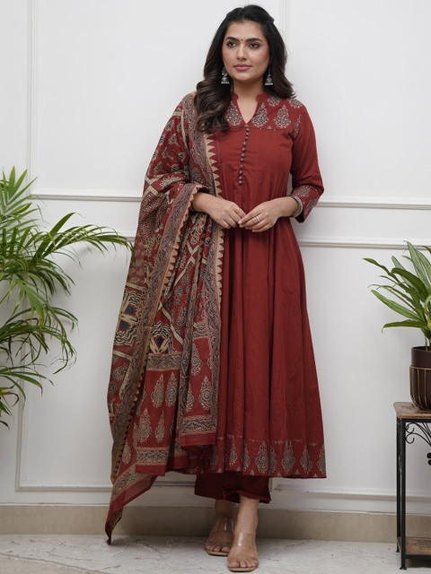 KALINI Women Ethnic Motifs Printed Panelled Kurta with Trousers & With Dupatta