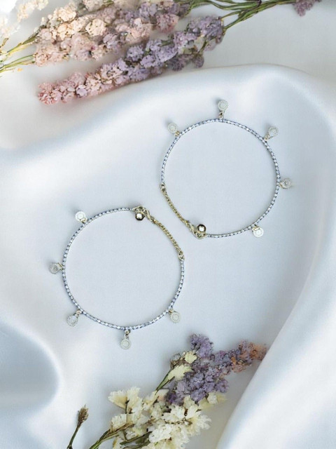 AccessHer Silver-Plated Artificial Stones Studded & Ghungroo Beaded Anklet