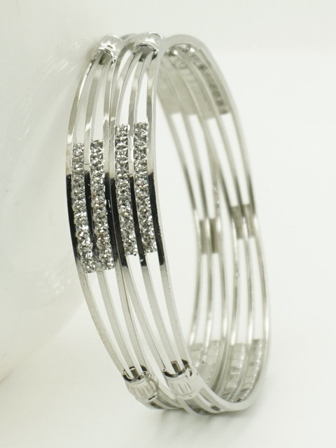Panini jewels Set Of 2 Silver-Plated Crystal Studded Slim Bangles