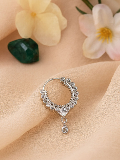 PRIVIU Silver-Plated American Diamond Studded Ring Nosepin