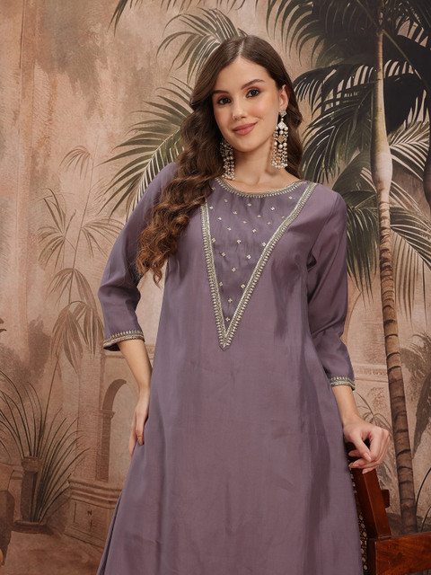 Sangria Yoke Design Sequinned A-Line Kurta