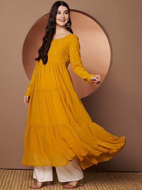 Poshak Hub Round Neck Beads And Stones Pure Georgette Anarkali Kurta - Image 4