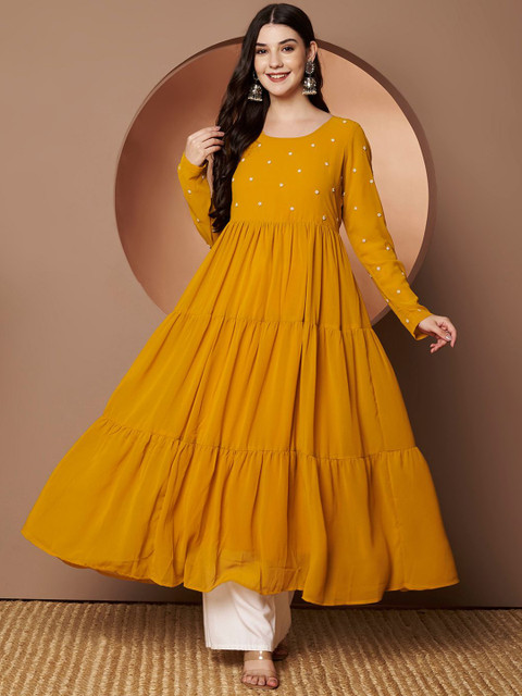 Poshak Hub Round Neck Beads And Stones Pure Georgette Anarkali Kurta