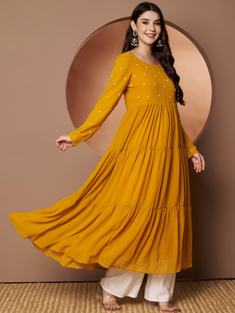Poshak Hub Round Neck Beads And Stones Pure Georgette Anarkali Kurta - Image 3