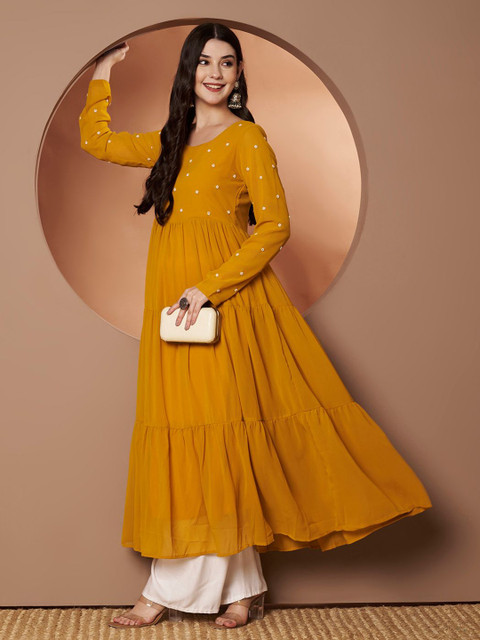 Poshak Hub Round Neck Beads And Stones Pure Georgette Anarkali Kurta - Image 6