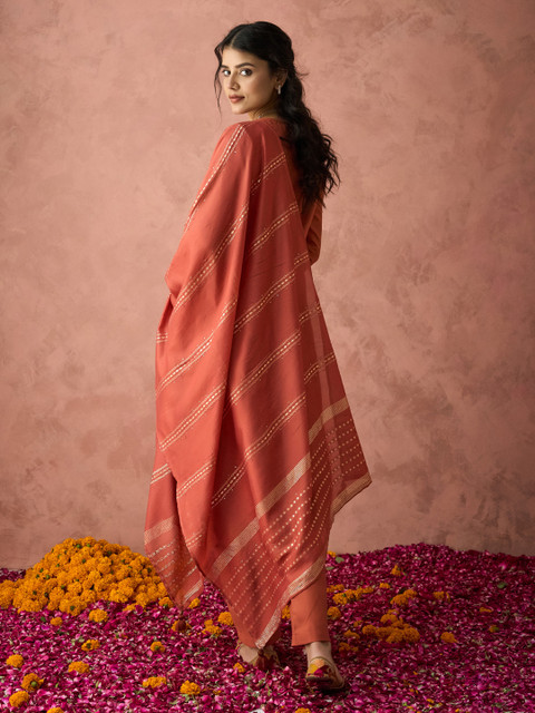 KALINI Ethnic Motifs Yoke Design Sequinned Kurta with Trousers & Dupatta - Image 6