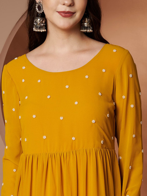 Poshak Hub Round Neck Beads And Stones Pure Georgette Anarkali Kurta - Image 2