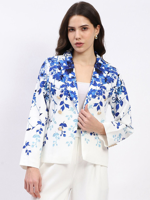 Global Republic Floral Printed Notched Lapel Open-Front Blazer
