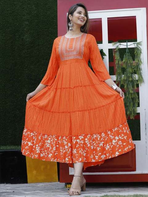 BAIRAJ Embroidered Round Neck Sequined A-Line Maxi Dress