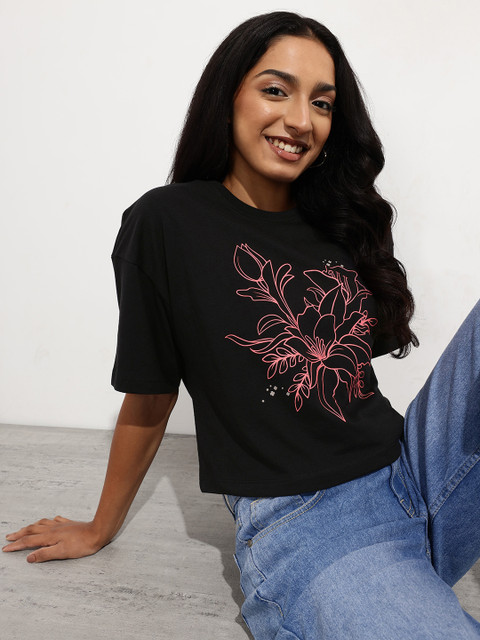 glitchez Printed Drop-Shoulder Sleeves Oversized T-shirt