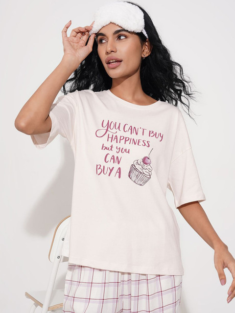 Dreamz by Pantaloons Women Printed Pure Cotton Lounge T-shirt