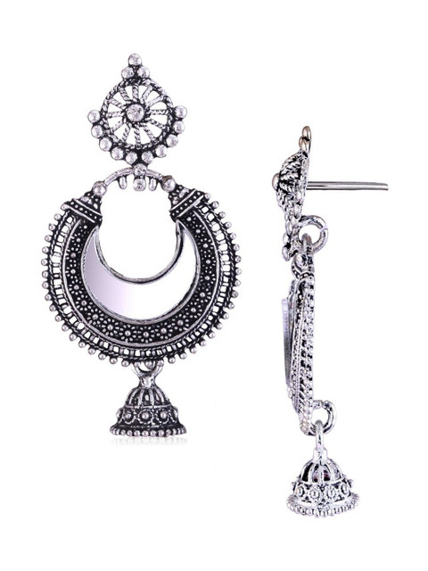 MEENAZ Set Of 6 Silver-Plated Oxidized Dome Shaped Jhumkas - Image 4