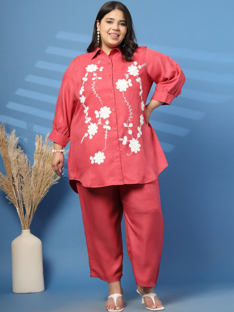plusS Embroidered Spread Collar Shirt & Trouser