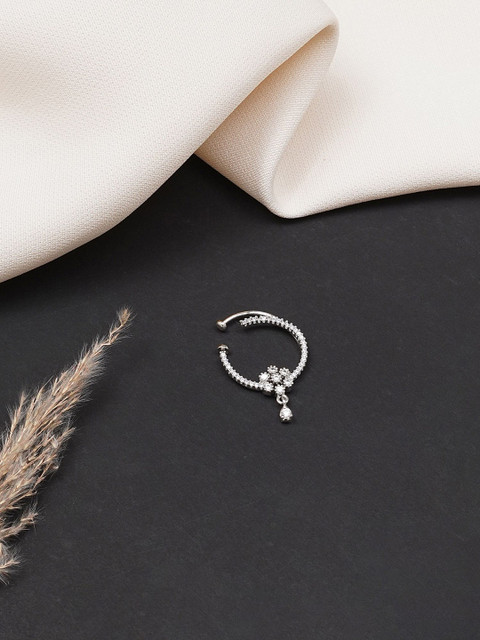 Mali Fionna Silver-Plated Artificial Stones Studded & Beaded Ring Nosepin