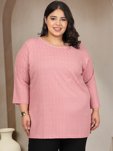 plusS Women Self Design Round Neck Cotton T-shirt