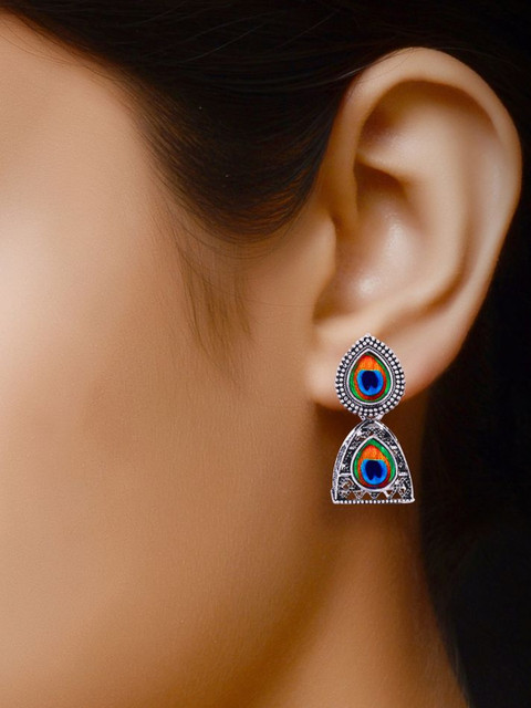 MEENAZ Set Of 6 Silver-Plated Oxidized Dome Shaped Jhumkas - Image 2