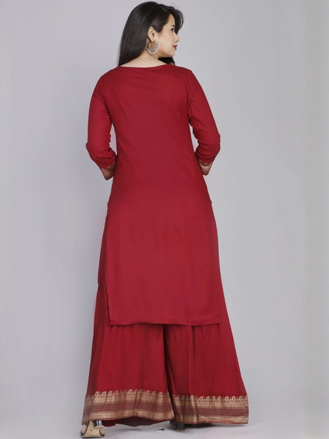 shoecom Womens Maroon Embroidered Kurta Set - Image 4
