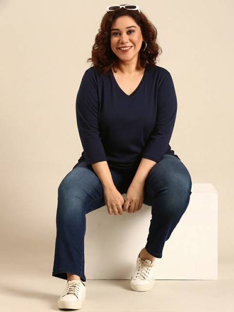 The Pink Moon Women Solid V-Neck T-shirt - Image 5