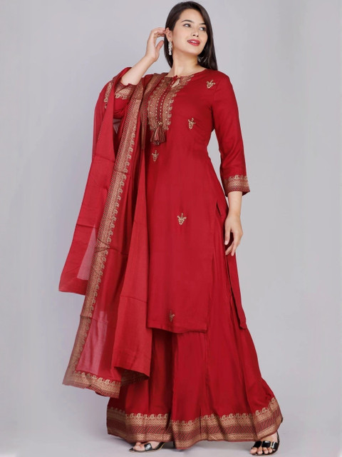 shoecom Womens Maroon Embroidered Kurta Set - Image 5