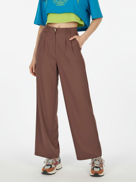 glitchez Women Straight Fit Pleated Trousers